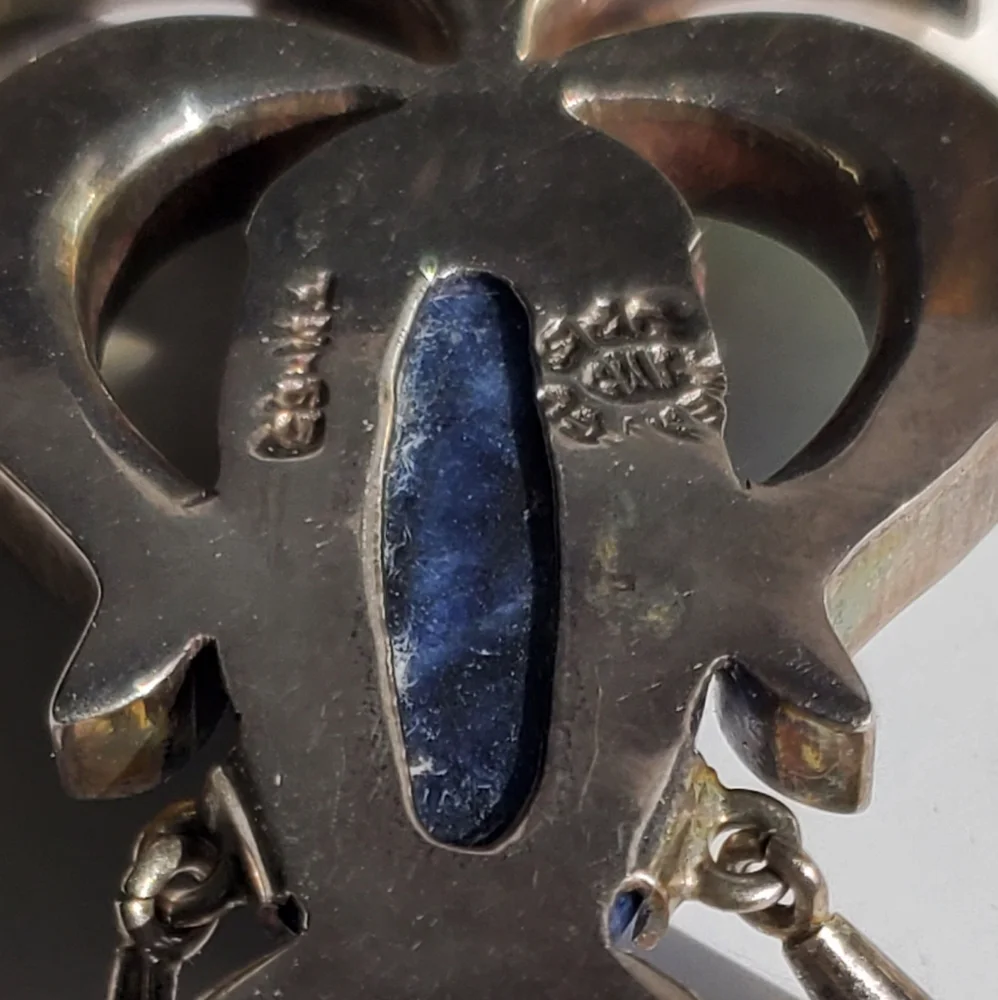 Watch Video / Sterling Silver 925 Native Face Pendant Turquoise / Lapis Lazuli